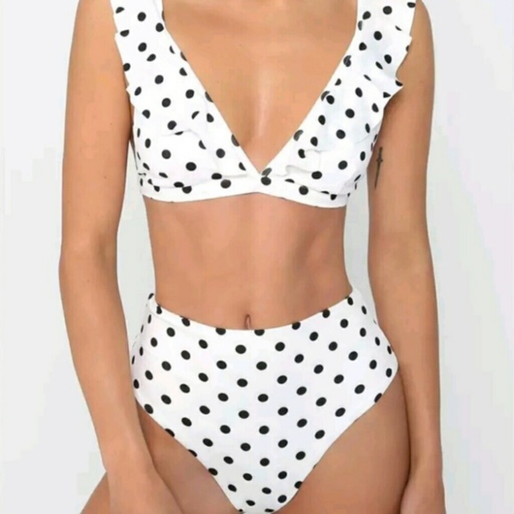 Fierce Broad Other - 🌸 Ruffled Polka Dot High Waist Bikini